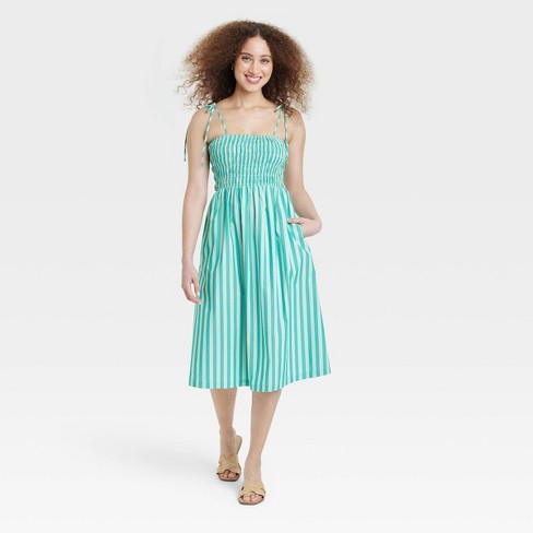 Women's Midi Smoked Sundress - A New Day™ Green Striped Xl : Target