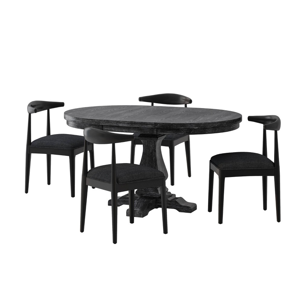 Photos - Dining Table Christopher Knight Home 5pc Cotterell Dining Set Black Textured Tweed