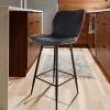 Elama 2 Piece Diamond Stitched Faux Leather Bar Chair in Black with Metal Legs - 2 of 4