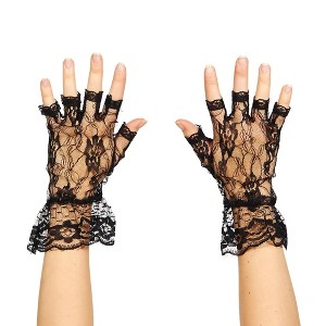 Forum Novelties 80's Punk Rock - Black Lace Fingerless Costume Gloves - 1 of 3