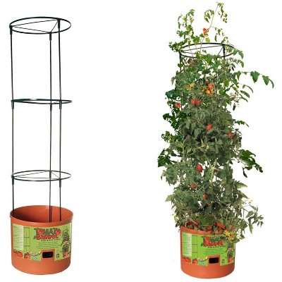 Hydrofarm Tomato Barrel Pot Garden Planting System with 4 Foot Trellis Tower