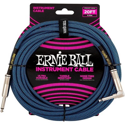 Ernie Ball 20ft Braided Straight Angle Instrument Cable 20 ft. Black/Blue