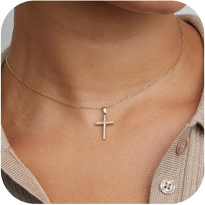 Layered Sideways Cross Necklace 14K Gold Plated Dainty Choker for Women - 1 of 4