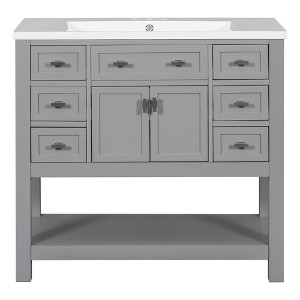 36" Modern Minimalist Style Bathroom Vanity with Soft Close Doors and 6 Storage Drawers - Grey Color (Basin Sink Not Included) - 1 of 4