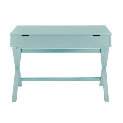 Turquoise Wood Lift-Top Standing Desk with X-Frame Legs