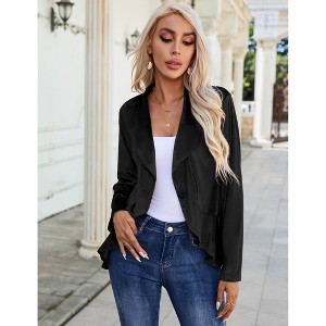 Womens Velvet Blazer Ruffle Hem Long Sleeve Open Front Cardigan Jacket - 1 of 4