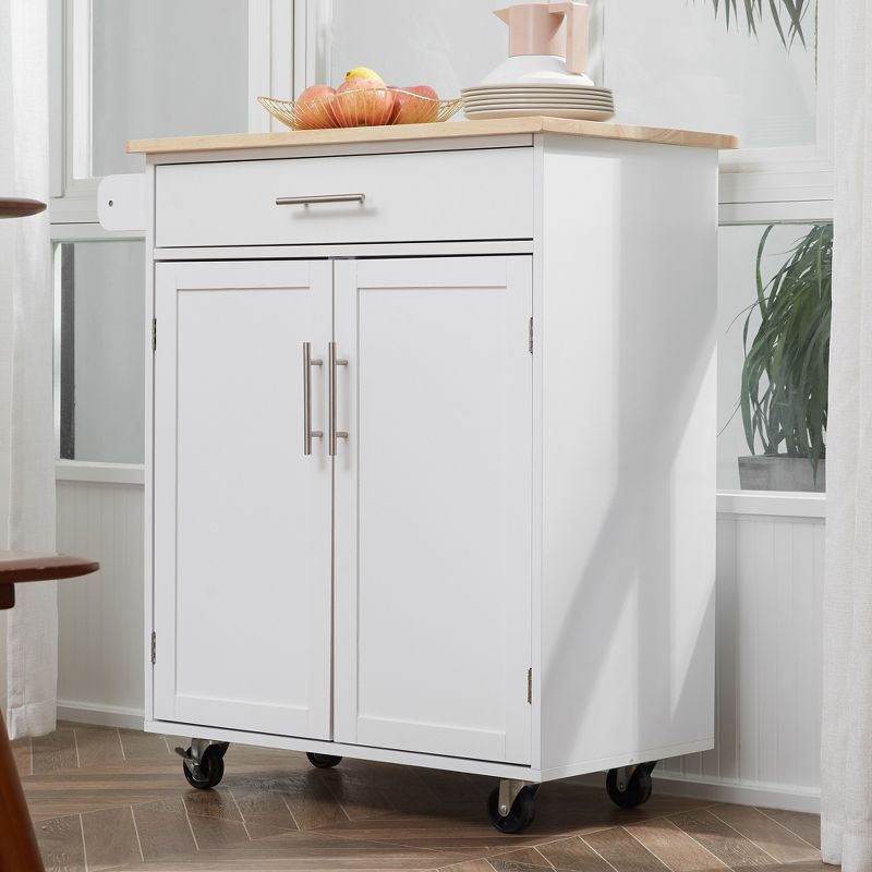 HOMCOM Kitchen Island Cart Rolling Trolley Cart with Drawer, Storage Cabinet & Towel Rack, 2 of 9