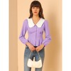 Allegra K Women's Contrast Peter Pan Collar Long Sleeve Button Down Cotton Shirt - 2 of 4