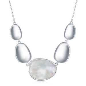 Simona Sterling Silver Shiny Oval Discs with Center Mother of Pearl Necklace - White - 16+2 Inch - 1 of 2