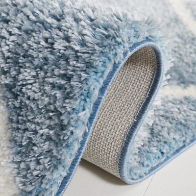 Blue and White Geometric Shag Rectangular Area Rug 4' x 6'