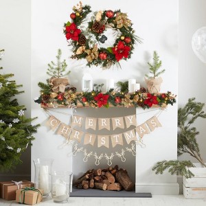 6 Ft Pre-Lit Christmas Garland with Lights for Mantle Table Setting Fireplace, Outdoor Indoor Artificial Garland for Staircase Front Door Porch Home - 1 of 4