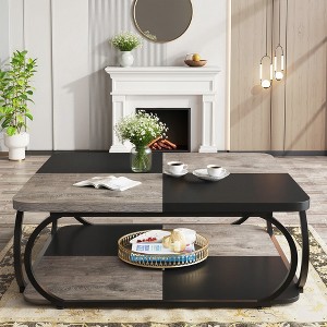 Lirago 39" 2 Tier Shelves Modern Square Coffee Table Farmhouse Metal Frame Living Room Cocktail Table Gray - 1 of 4