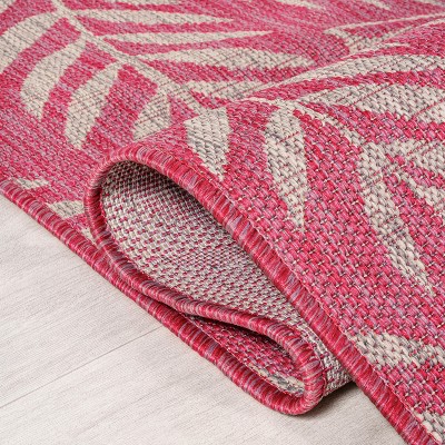 Fuchsia and Light Gray Palm Frond Synthetic Runner Rug, 2'-2" x 8'