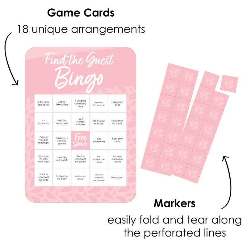 Big Dot of Happiness Pink Elegantly Simple - Find the Guest Bingo Cards and Markers - Wedding & Bridal Shower Bingo Game  Set of 18, 2 of 6