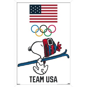 Trends International Team USA x Peanuts – Snoopy Winter Ski Jump Framed Wall Poster Prints - 1 of 4