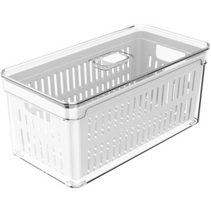 OU Fridge Organizer Bin with Drain Basket & Vented Lid, 5.3qt Clear Stackable Refrigerator Storage Bin, Produce Kitchen Storage Container, BPA Free - 1 of 4