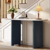Narrow Console Table with Oval Faux Marble Top, Rustic Entryway Table with Curved Wooden Legs for Hallway, Living Room & Entrance - 2 of 4