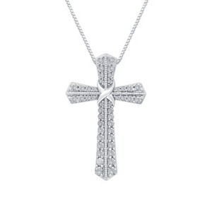 GILDED 1/2 Carat Total Weight Natural Round-Cut Diamond Cross Pendant Necklace in Sterling Silver, 18-inch Chain - 1 of 4