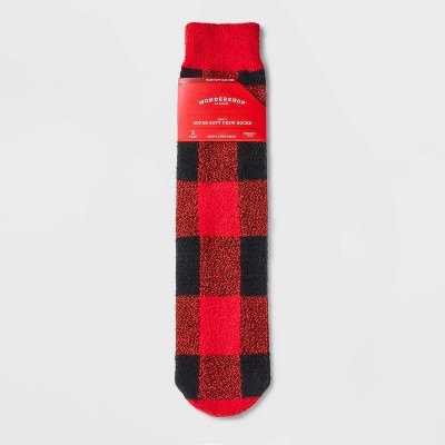 Men's Buffalo Check Plaid Cozy Crew Socks with Gift Card Holder - Wondershop™ Red/Black 6-12