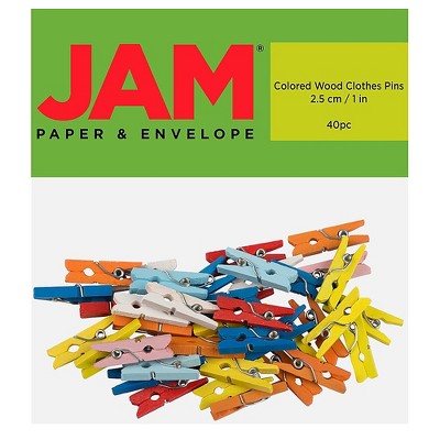 JAM Paper Wood Clip Clothespins Small 1 Inch Assorted Colors 40 Clothes Pins/Pack (230734407)