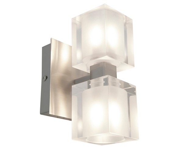 Astor 2-Light Bath Light with Frosted/Clear Glass Shade - Brushed Steel