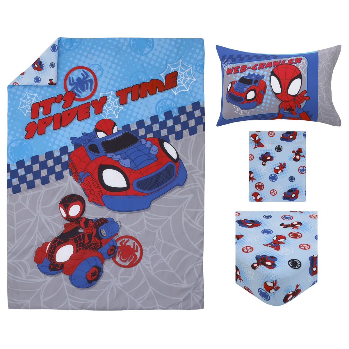 Marvel Spiderman Spidey and his Amazing Friends Spidey Time Red, Blue, and Grey 4 Piece Toddler Bed Set - thumbnail 8