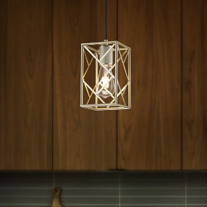 ALOADECOR Modern Industrial Mini Square Cage Pendant Light with Wrought Iron Accents in Antique Silver - 1 of 4