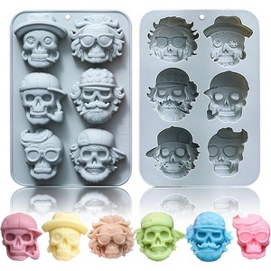 JDICTION Christmas Skull Silicone Mold 6-Cavity, Baking Mold for Spooky Cookies, Chocolate, Candy, Cupcakes, Ice Cube, Party Decorations - 1 of 4