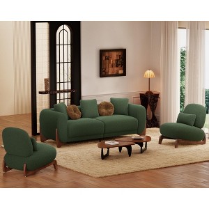 Modern Boucle Fabric Sofa Set - 1 Sofa and 2 chairs with Sleek Wooden Legs for Living Room or Home Office - Morden Fort - 1 of 4