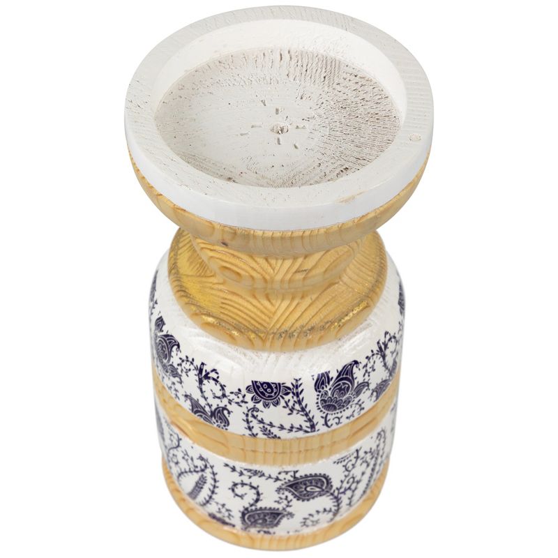 Northlight Paisley Wooden Candle Holder - 8.5" - White and Blue, 3 of 6