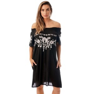 Riviera Sun Womens Off Shoulder Short Dress w/Embroidery - Sundress Bathing Suit Cover Up - 1 of 3