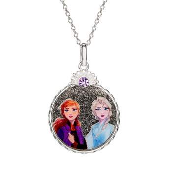 Disney Womens Frozen II Sterling Silver Frozen Necklace with Anna and Elsa Pendant Jewelry - Elsa Necklace, 18''