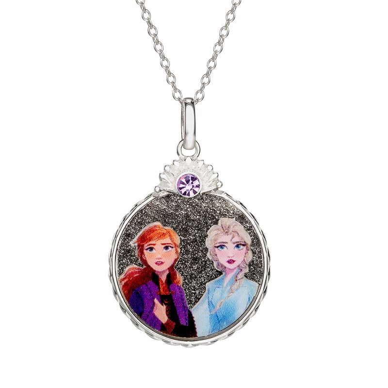 Disney Womens Frozen II Sterling Silver Frozen Necklace with Anna and Elsa Pendant Jewelry - Elsa Necklace, 18'', 1 of 6