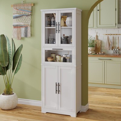 Karl Home 66.9in.H White Display Cabinet Storage Cabinet with 5 Tier 5 Door Modern Style