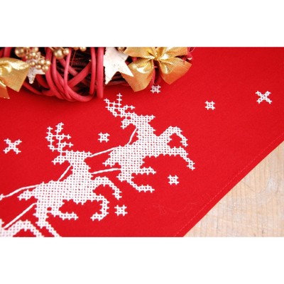 Vervaco Stamped Table Runner Embroidery Kit 16"X40"-Sleigh