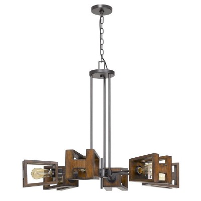 35" x 35" x 29" Metal/Wood Biel Chandelier Medium Oak - Cal Lighting