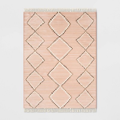 7' x 10' Soft Moroccan Woven Tapestry with Knot Fringe Outdoor Rug Peach - Opalhouse™