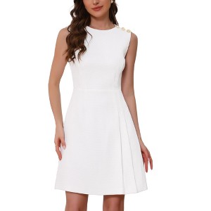 INSPIRE CHIC Women's Tweed Business Sleeveless Crew Neck Side Pleated Mini A-line Dress - 1 of 4