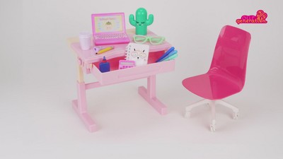 Pink and Red Modern Desk and Chair Set for 18" Dolls