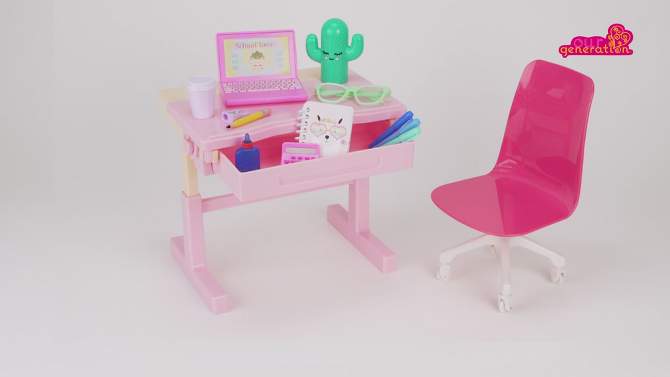Our Generation School Dreams Modern Desk with Tilt Top Accessory Set for 18&#34; Dolls, 2 of 9, play video