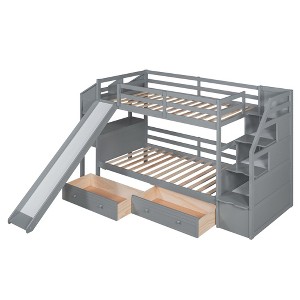 NicBex Twin over Twin Bunk Bed with Guardrail and Desk with Drawers and Shelves,Loft Bed with Ladder and Storage Staircase,Bunk Beds for Bedroom - 1 of 4