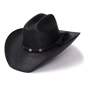 Western Express Black Palm Straw Western Cattleman Hat with Curled Brim - 1 of 4