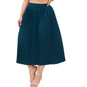 Plus Size Pleated Skirt Women's Plus Size Skirt Elastic Waist Boho Skirts Plus Size Midi Skirts for Curvy Women with Pockets (Black&White,2XL) - 1 of 4