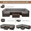 Cesicia 7-Piece Blue Sofa Set With Black PE Rattan Frame, Garden Patio Wicker Sectional Sofa Set with Coffee Table for Backyard, Porch, Balcony - 3 of 4