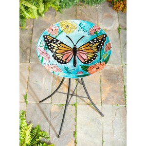 Evergreen 18" Glitter Hand Painted and Embossed Bird Bath, Butterfly - 1 of 4