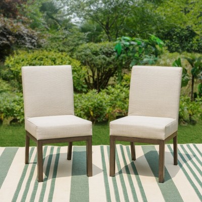 Captiva Designs 2pc Outdoor Patio Steel Dining Armless Chairs with Beige Seat and Back Cushions