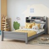 TIRAMISUBEST Twin/Full Size Platform Bed with Storage Bookcase Headboard and LED Motion Sensor Light, Wooden Bed Frame with Bed Guardrails - 4 of 4