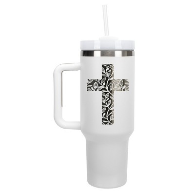 Elanze Designs Floral Vine Cross Walk in Faith 40 oz. Stainless Steel, Large Water Bottle Coffee Mug, Spill & Leak Resistant, Thermal Travel Tumbler