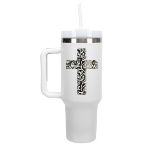 Elanze Designs Floral Vine Cross Walk in Faith 40 oz. Stainless Steel, Large Water Bottle Coffee Mug, Spill & Leak Resistant, Thermal Travel Tumbler - 1 of 1