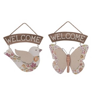 Transpac MDF Welcome Bird & Butterfly Decor Sign - Spring Wall Art for Home and Garden Decoration - 1 of 1